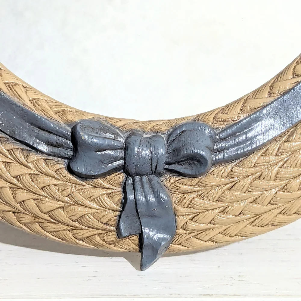 Vintage Cottagecore Basket Weave Blue Bow Oval Mirror Burwood Oval Mirror